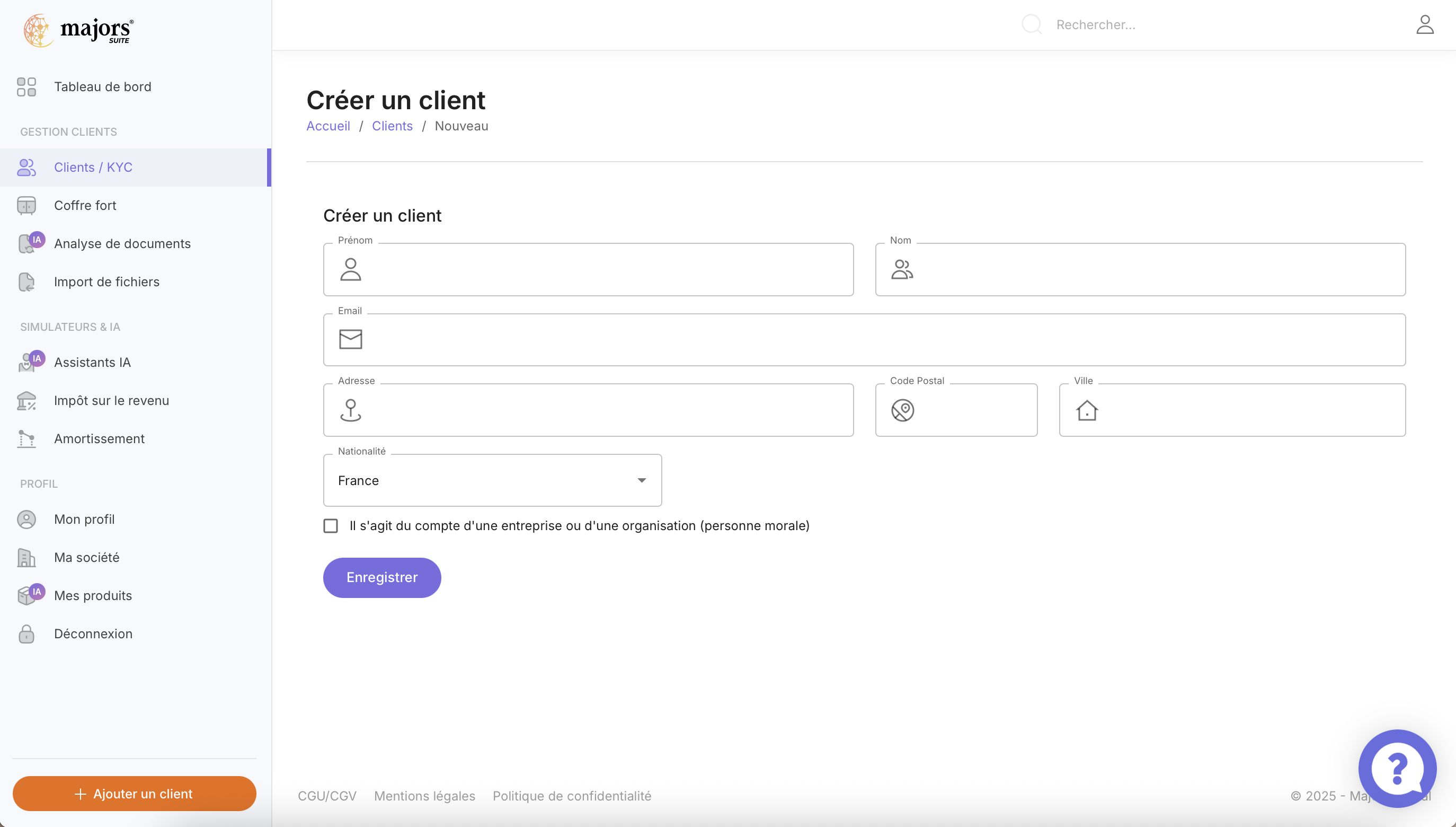 Remplissez les informations de base
