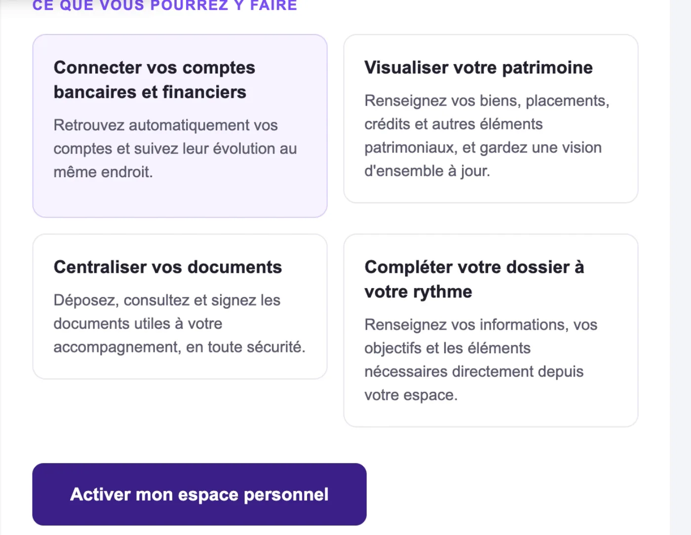 L'email d'activation de l'espace personnel reçu par le client