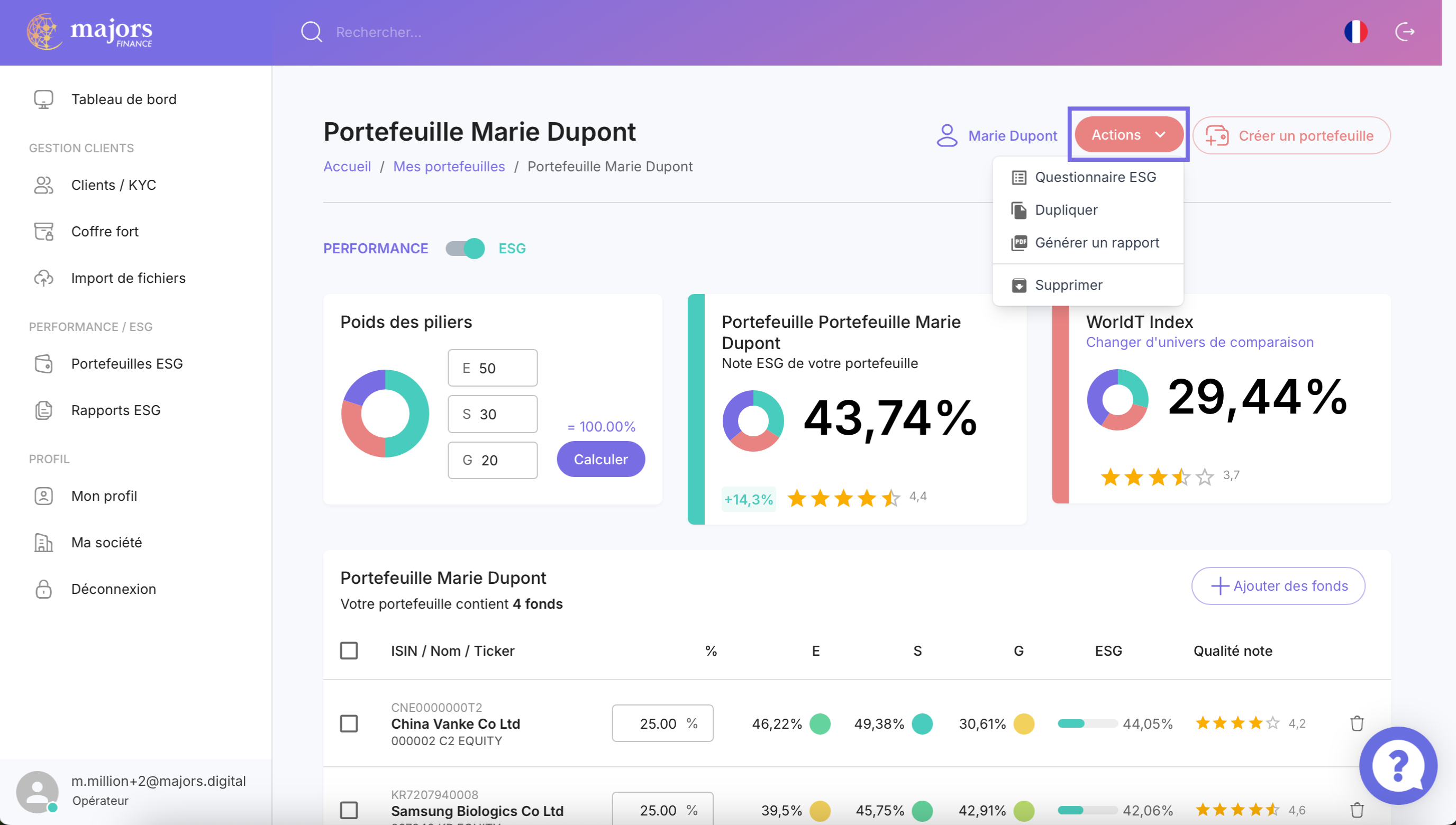Actions supplémentaires