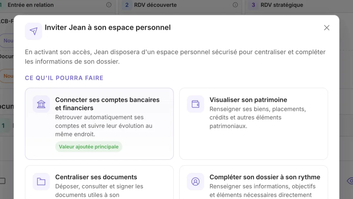 Inviter votre client dans son espace personnel Majors