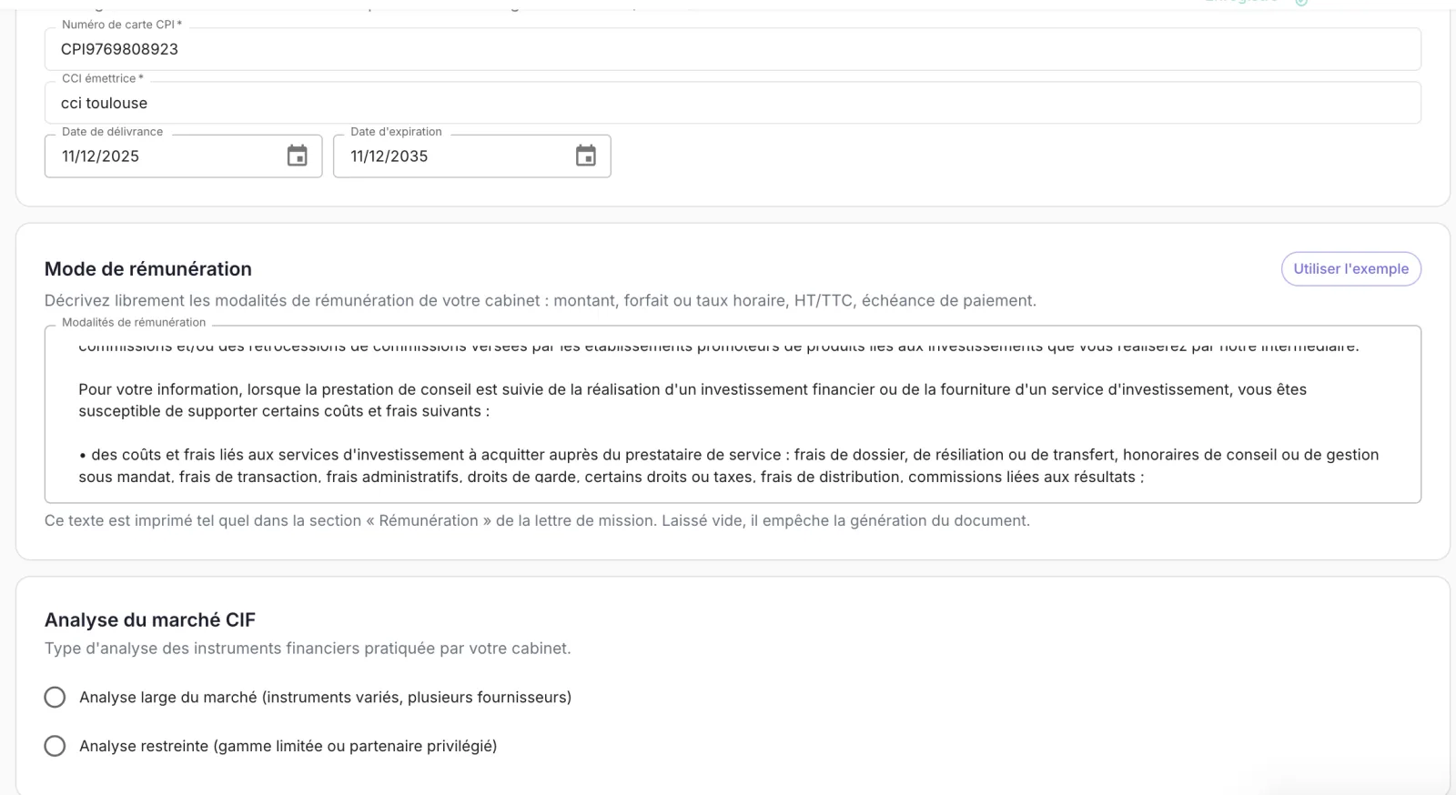 Mode de rémunération et analyse du marché CIF, large ou restreinte