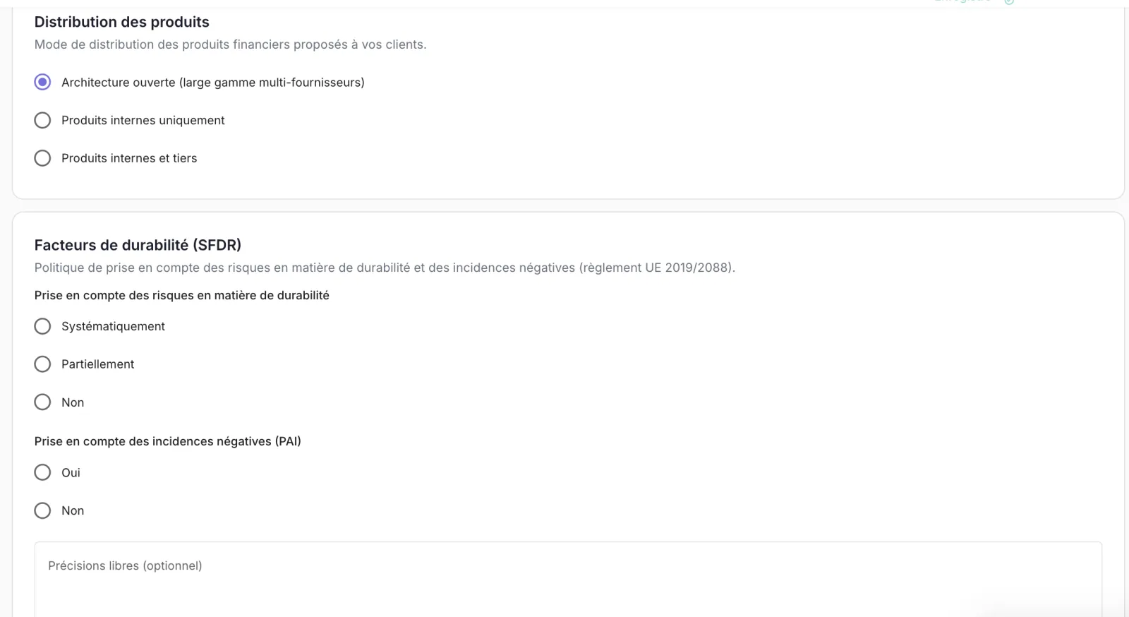 Distribution des produits et facteurs de durabilité SFDR