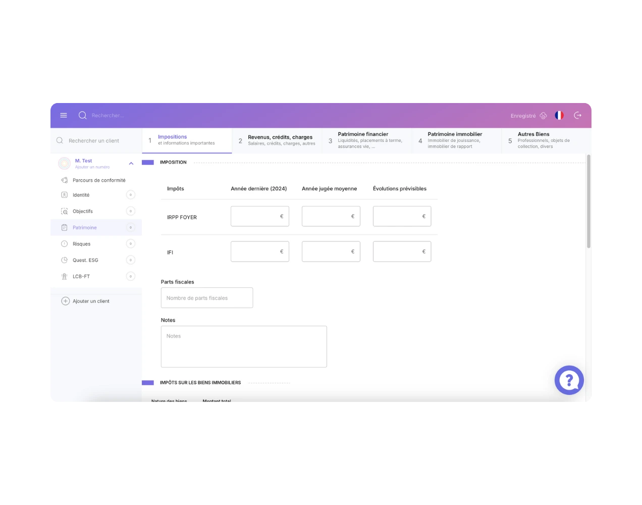 Interface outil KYC - Données d'identité du client