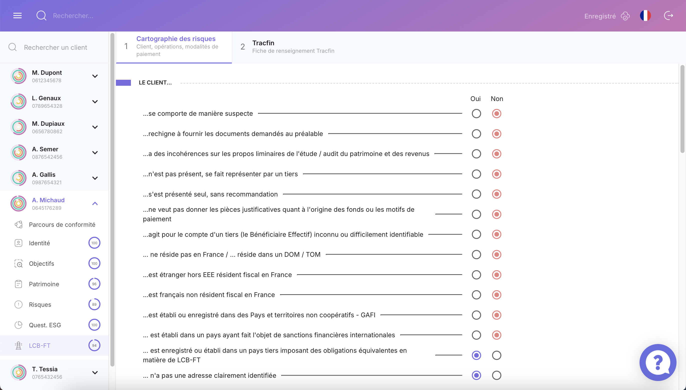 Onglet LCB-FT - KYC Majors