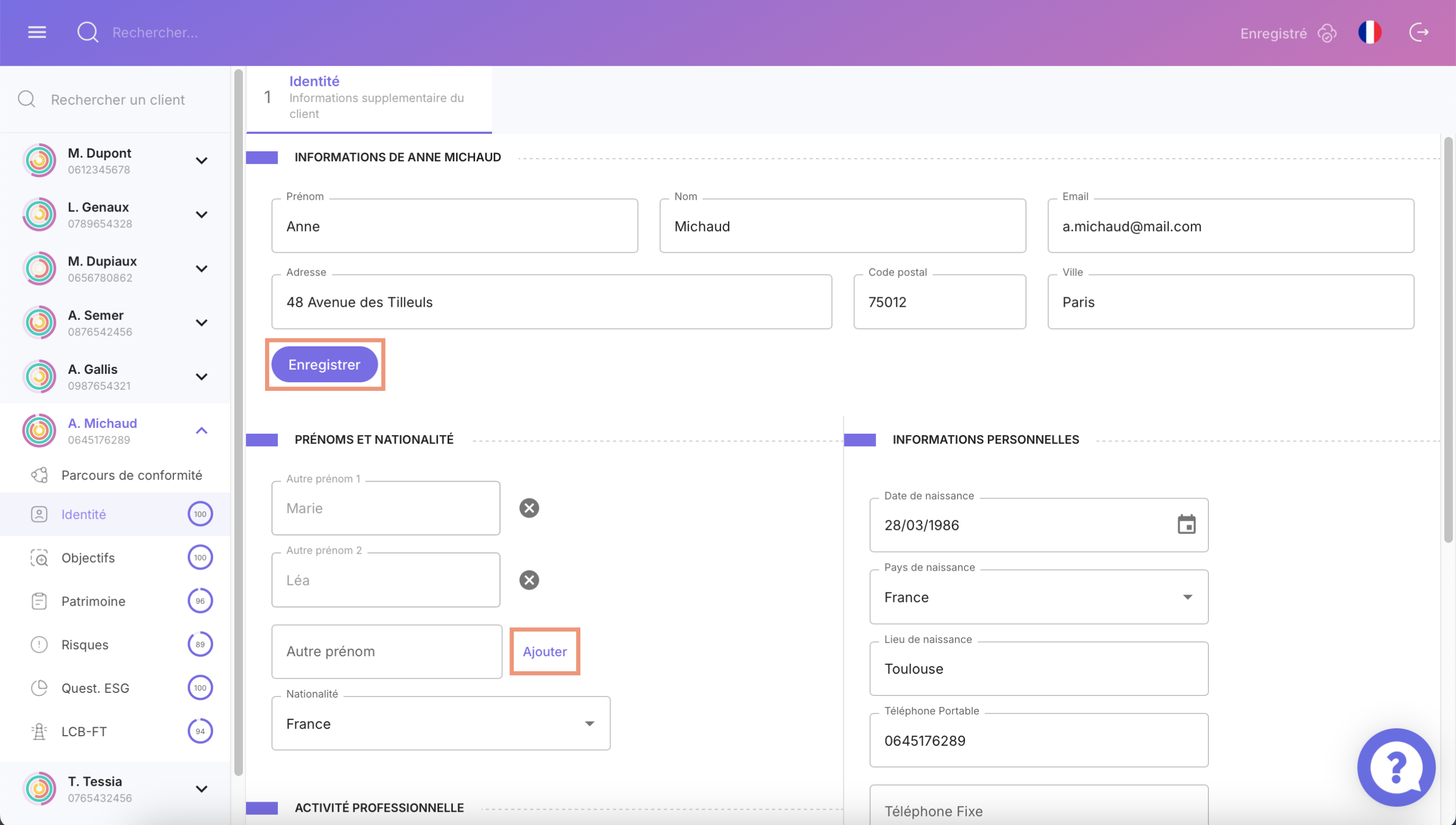 Onglet Identité - KYC Majors