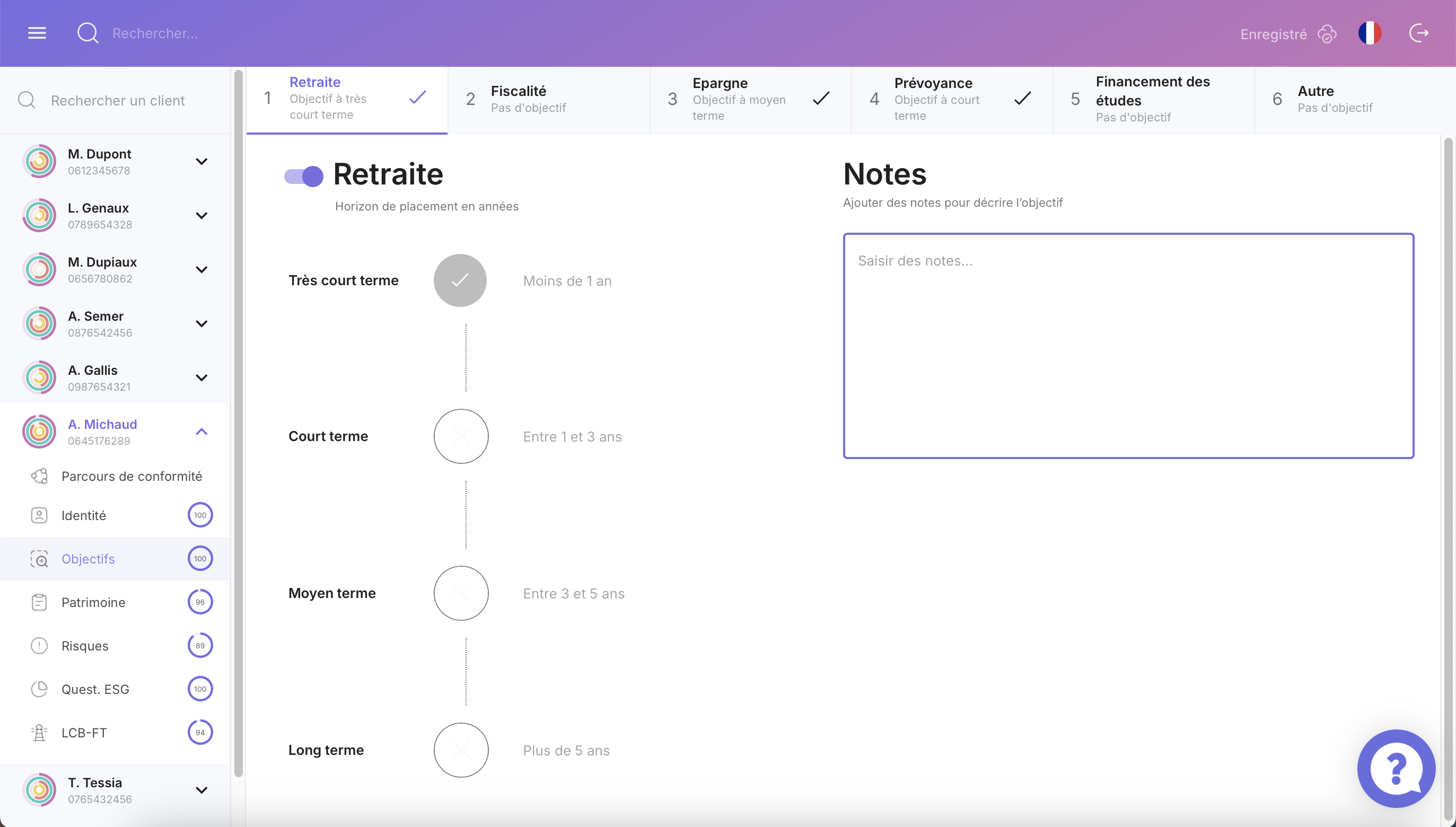Onglet Objectifs - KYC Majors