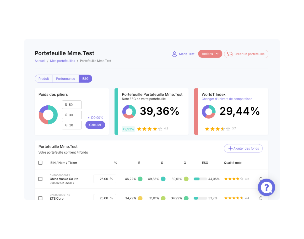 Interface de suivi de portefeuille client avec données consolidées - Suite Majors