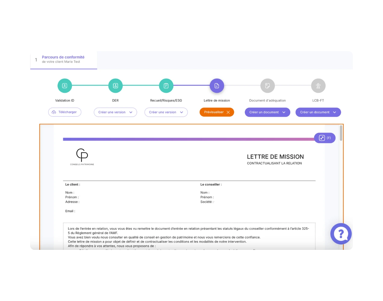 Modèle intelligent de document de conformité CGP - Suite Majors