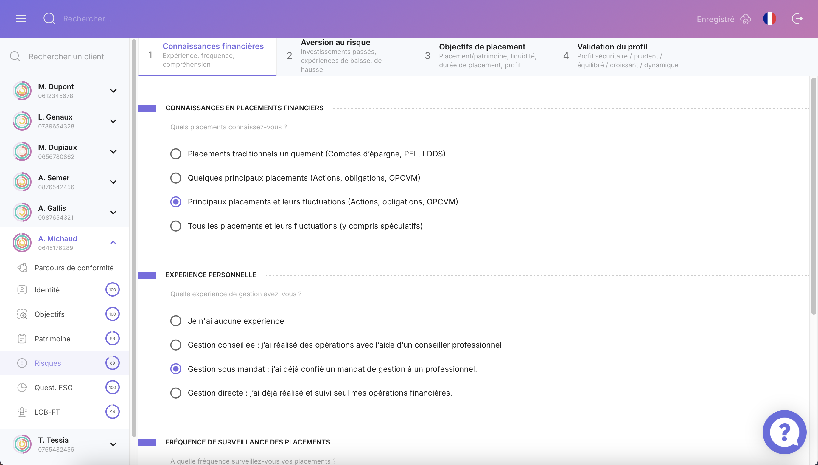 Onglet Risques - KYC Majors